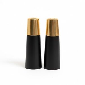 Vintage MCM Cone Shaped Wood / Metal Salt & Pepper Shakers Set